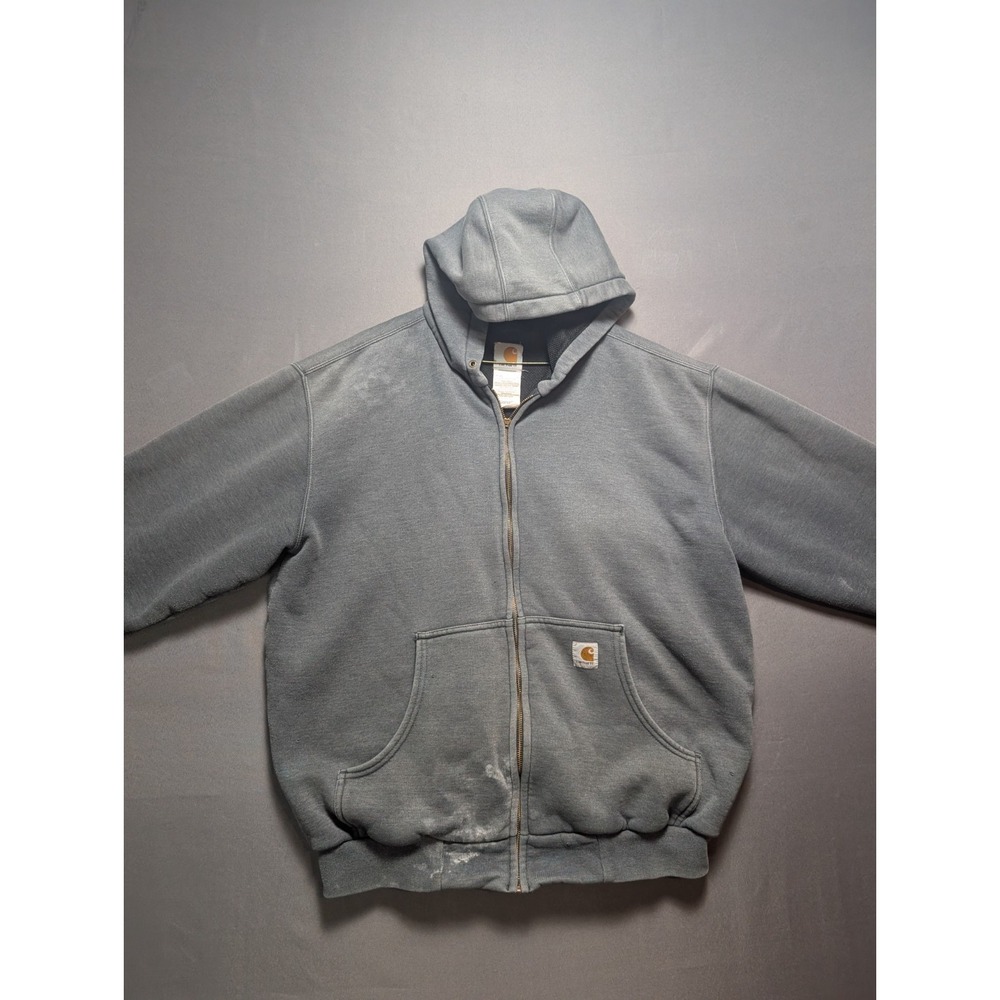 Vintage Carhartt Sweatshirt Mens Large Gray Cotton Thermal Lined Hooded Full Zip